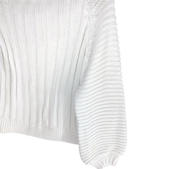 ChicWish Womens Sweater Sz S White Cable Knit Balloon Sleeve Cropped Cozy Casual - Picture 6 of 13